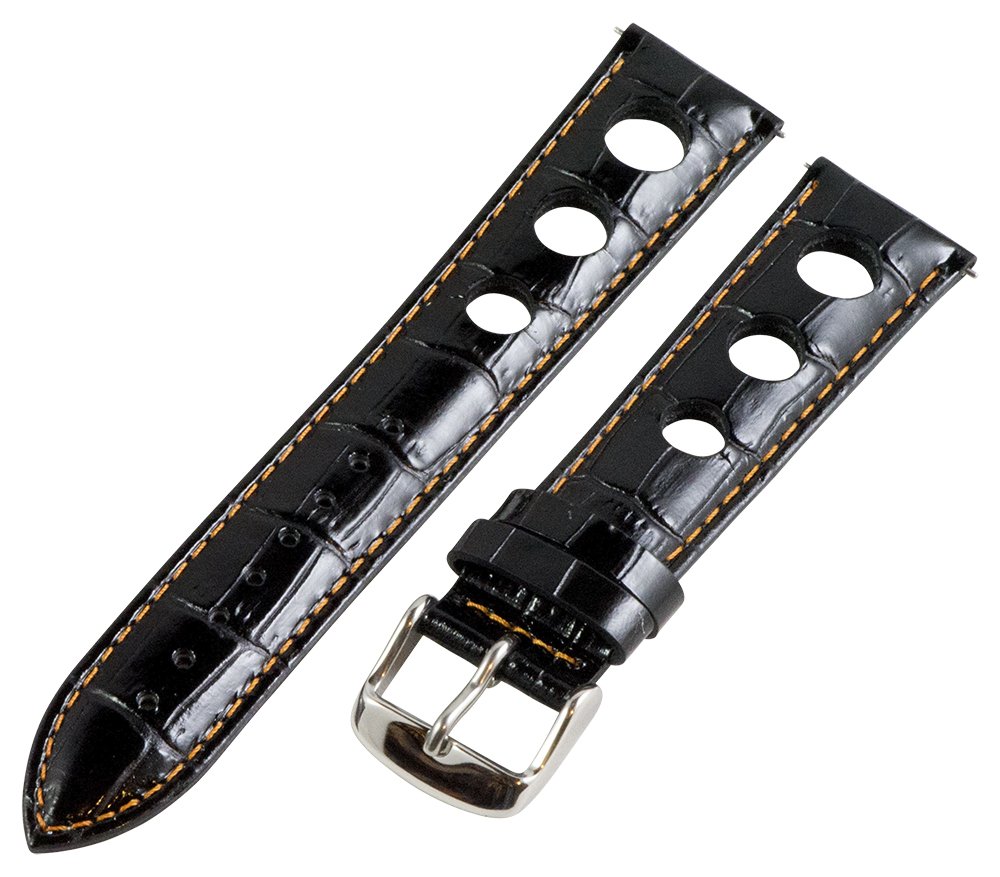 Clockwork Synergy, LLC 18mm Rally 3-hole Croco Black / Orange Leather Interchangeable Replacement Watch Band Strap