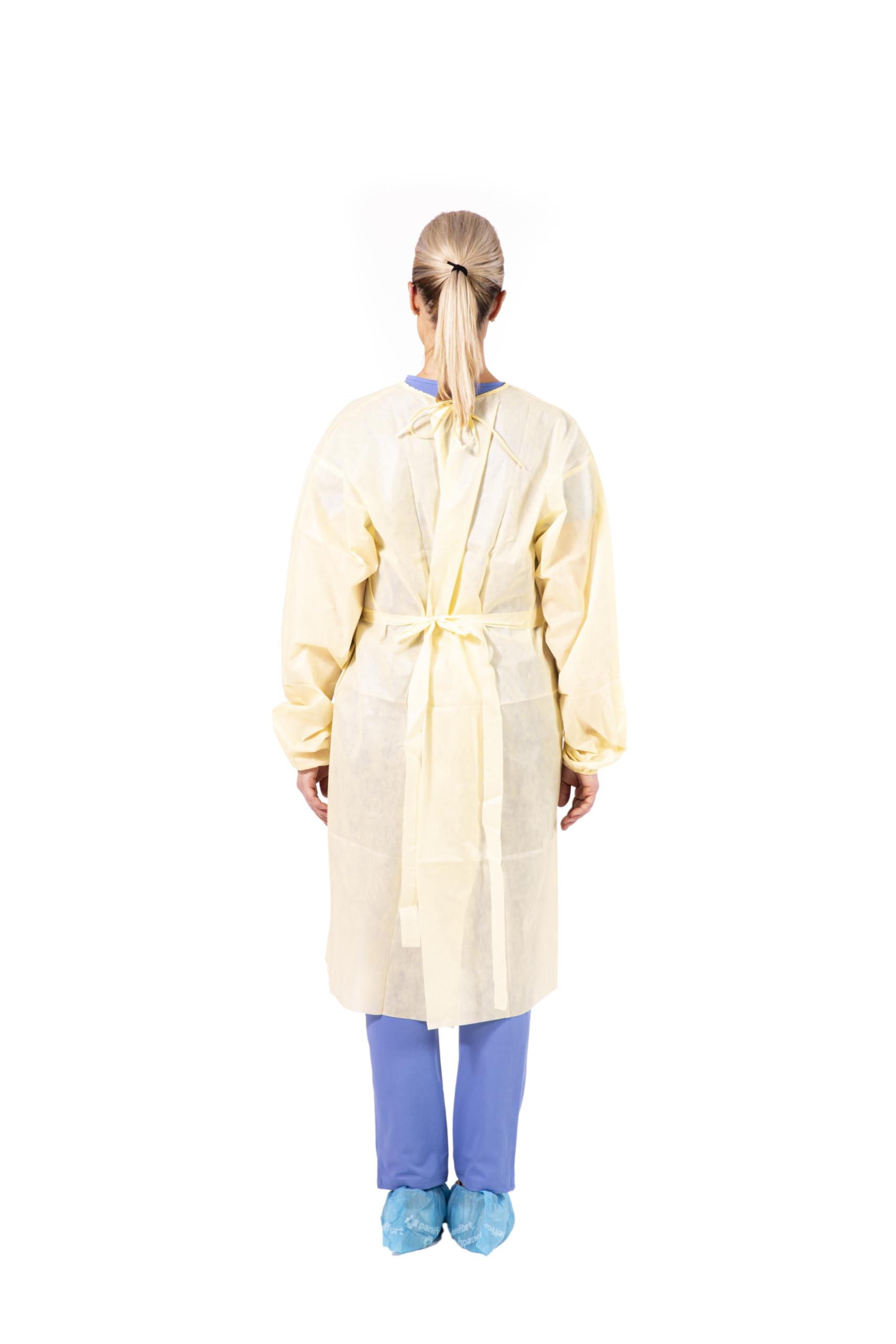Disposable Isolation Gown Yellow SMS Lab Gowns Elastic Cuff Long Sleeve 100 Pack