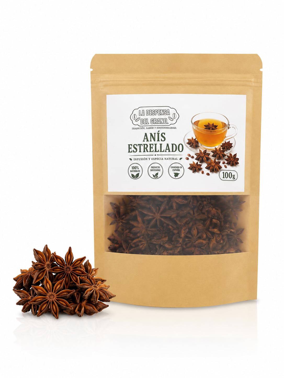 La Despensa del Granel Anís Estrellado Entero 100g | Especia para Infusiones y Cocina | Aroma Intenso y Sabor Dulce | 100% Natural | Sin Conservantes ni Aditivos