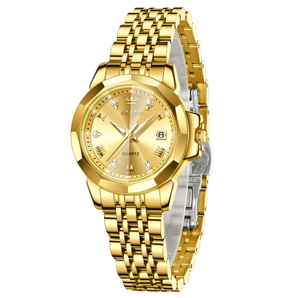 Image of OLEVS Womens Watch Fashion Diamond Analog Gifts Watches for Ladies Quartz Stainless Steel Casual Roman Waterproof Luminous Calendar Wristwatch