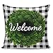 Scrummy Fundas de almohada de 24 x 24 pulgadas de bienvenida corona de Navidad de búfalo a cuadros blanco y negro decorativo funda de cojín cuadrada para decoración del hogar