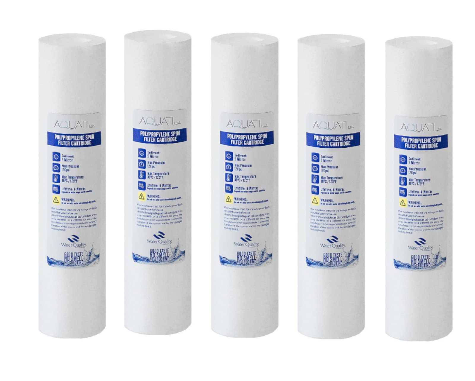 5X Aquati Polypropylene PP 5 Micron Sediment Standard Water Filter Cartridge 10” for Reverse Osmosis, HMA, Drinking Water Purification Systems.