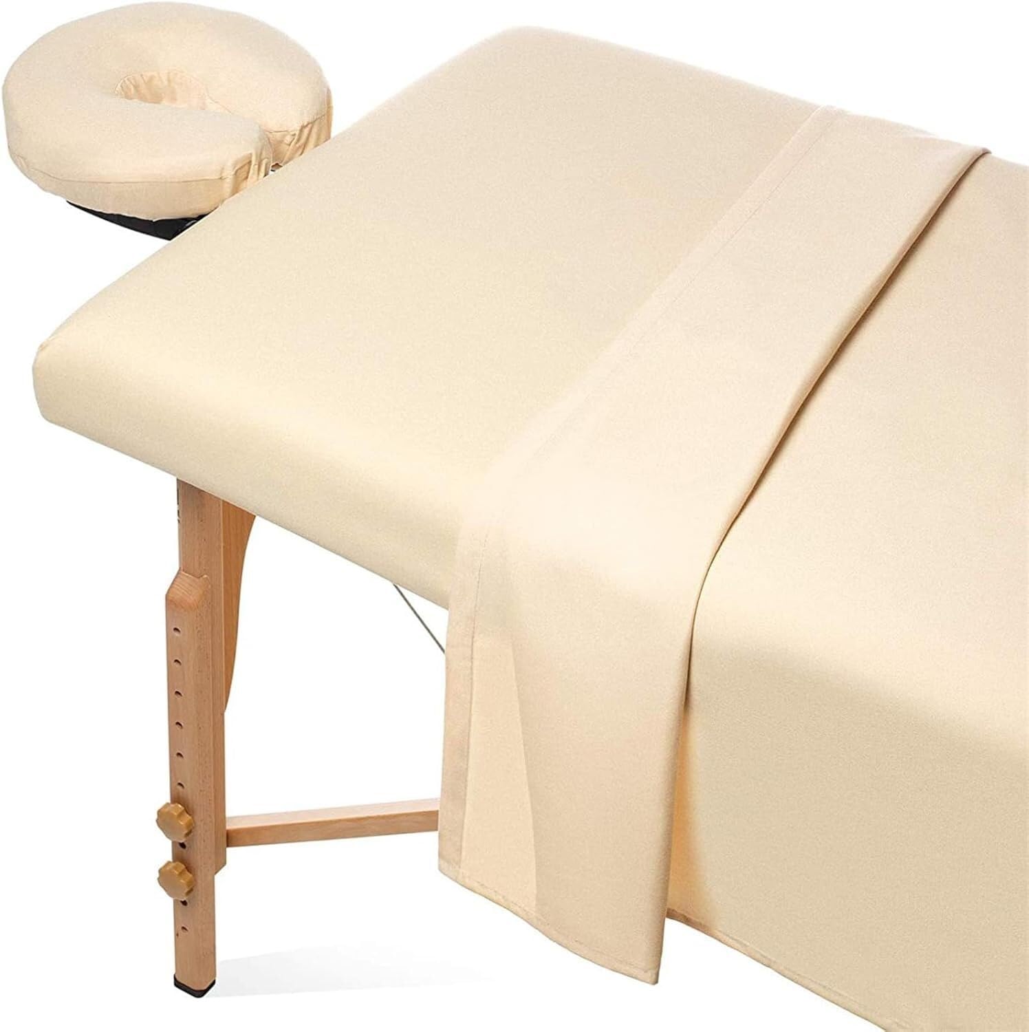 Drap de massage beige en microfibre avec jupe de lit esthétique pour salon