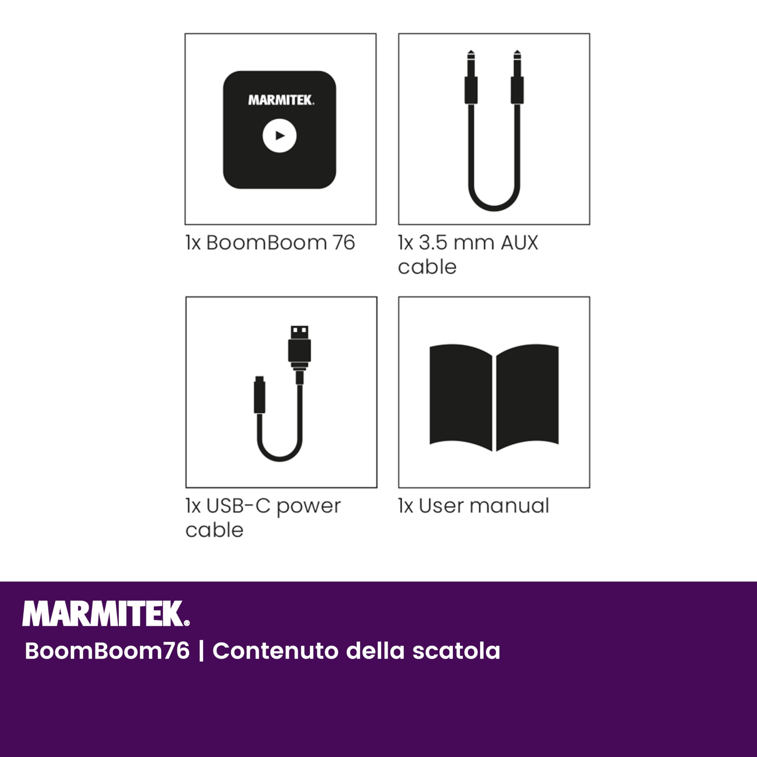 Ricevitore Bluetooth - Marmitek BoomBoom 76 - Stereo Auto - Batteria Portatile - NFC aptX - Vivavoce - Suono di Qualità - Connessione Veloce