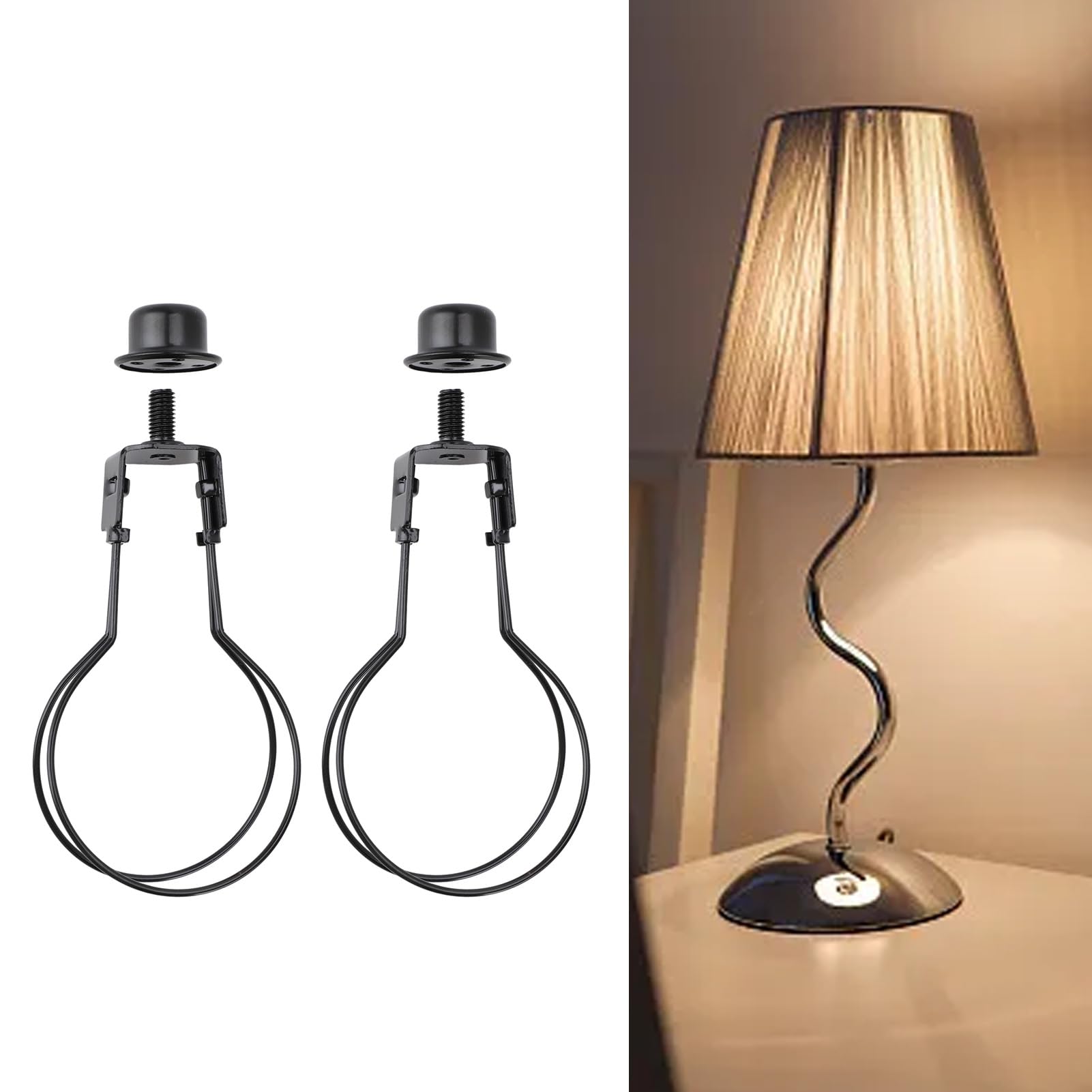 Light Bulb Clip Adapter, Clip-on Light Bulb Lampshade Holder, Minimalist Metal with Top End for Table Lamp (Black) - Image 2