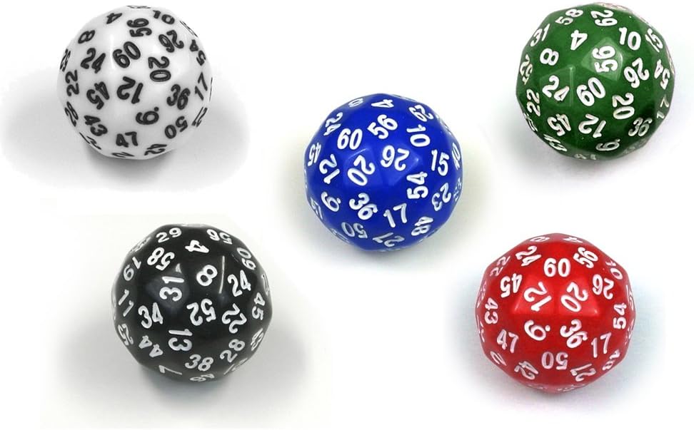 Set of Five D60 Sixty-sided Gaming Die Dice in Five Colors