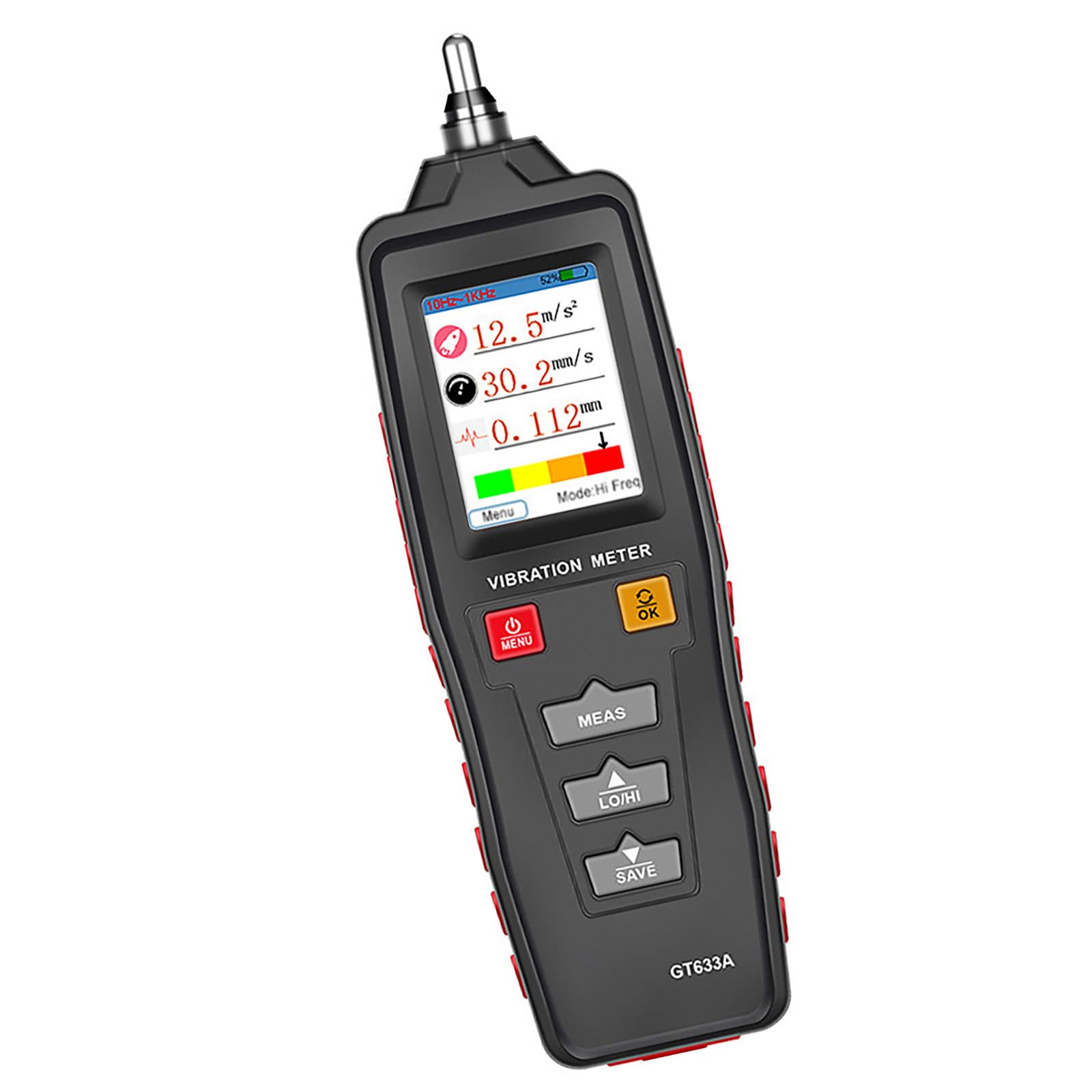Vibrometer Measuring Accelerations Speed Displacement Frequency Equipped with ABS Housing and Ergonomic Probes Digital Vibrations Meter