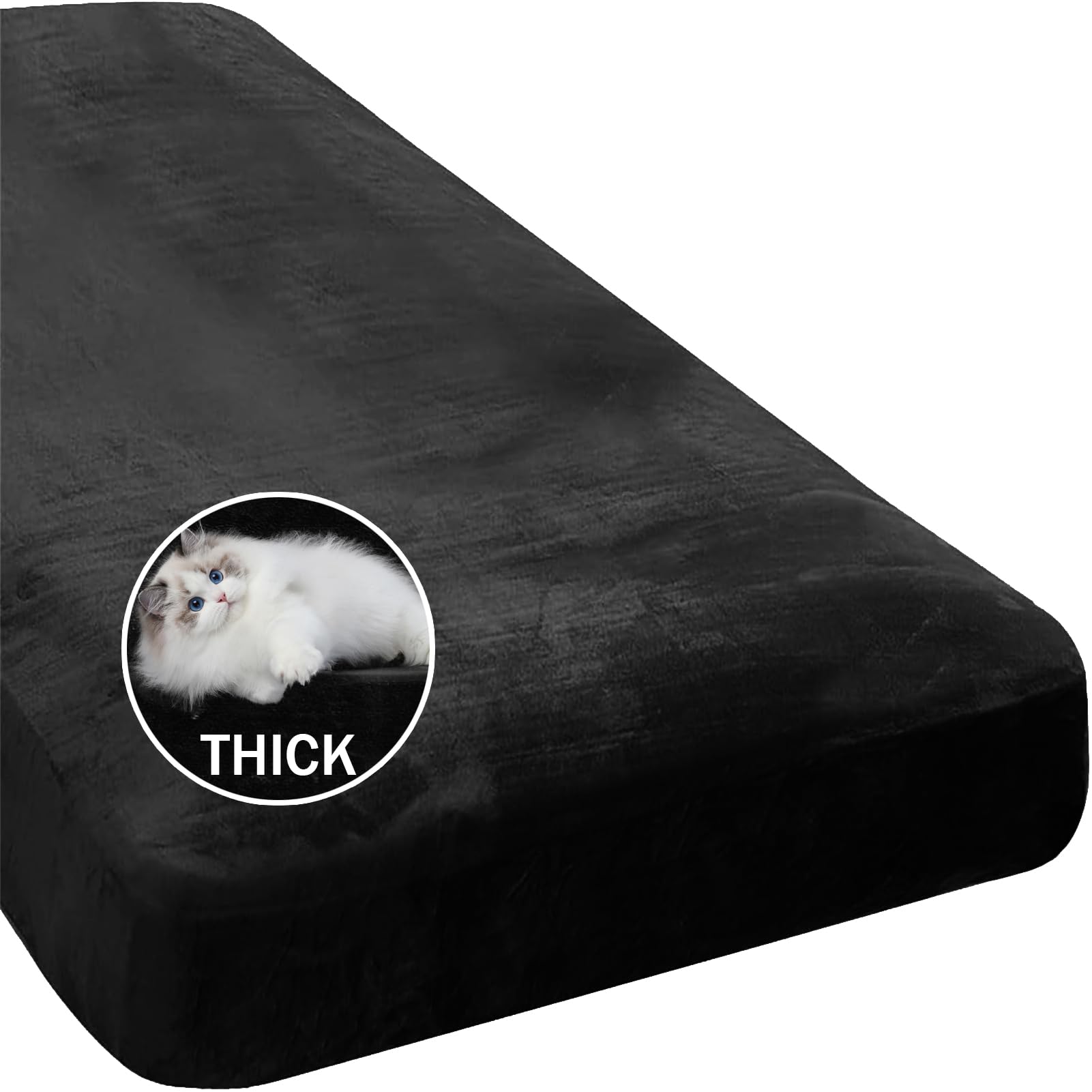 Stretch Velvet Sofa Seat Cushion Cover, Removable Sofa Couch Covers with Elastic Bottom, Washable Furniture Slipcovers Protector for Kids and Pets (Chaise,Black) — image 1