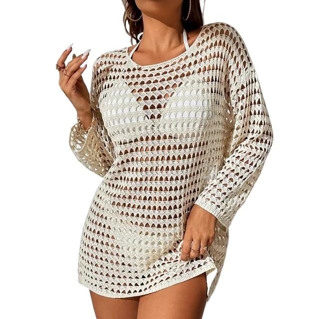 Strandkleid Transparente, durchsichtige, sexy gestrickte Häkel-Tunika, Strand-Cover-Up, Strandkleid, Strandkleidung, Strandmode for Damen und Herren