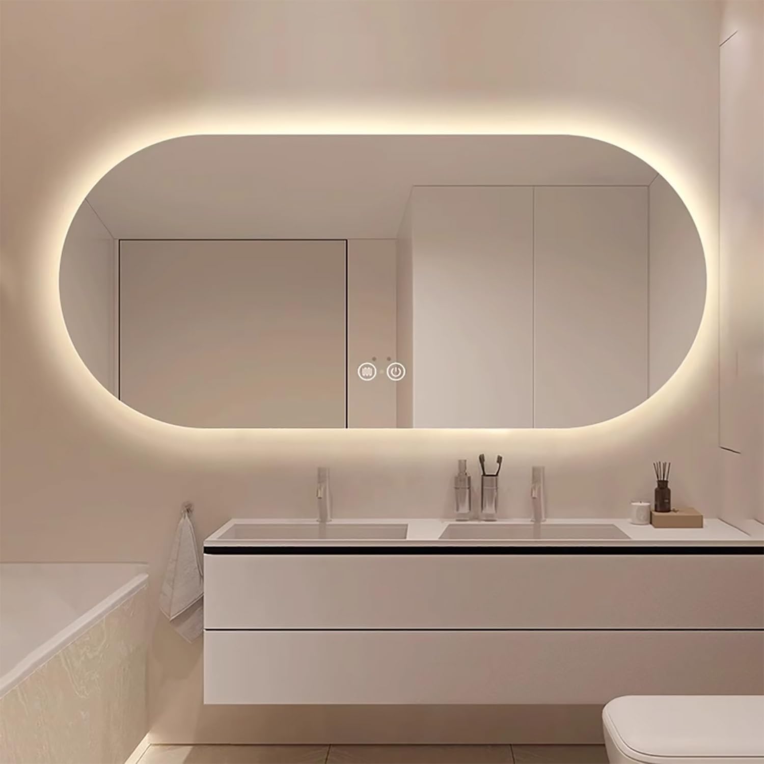 Miroir LED salle de bain ovale 60x90 cm antibuée et tactile à intensité variable