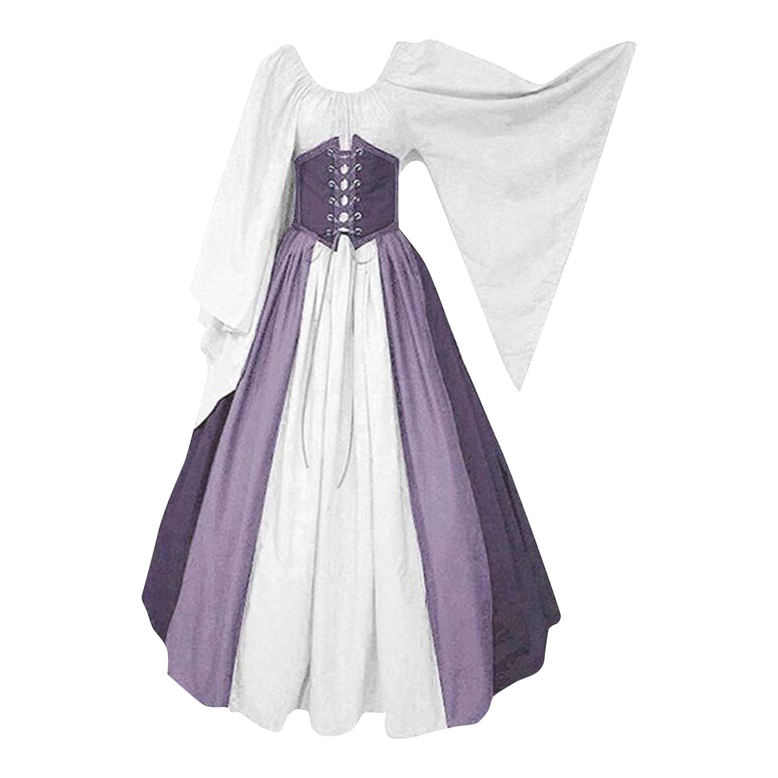 Womens Renaissance Costume Vintage Elegant Lace up Halloween Gown Princess Dress with Corset Medieval Evening Party Prom Cocktail Swing Victorian Dresses for Ladies