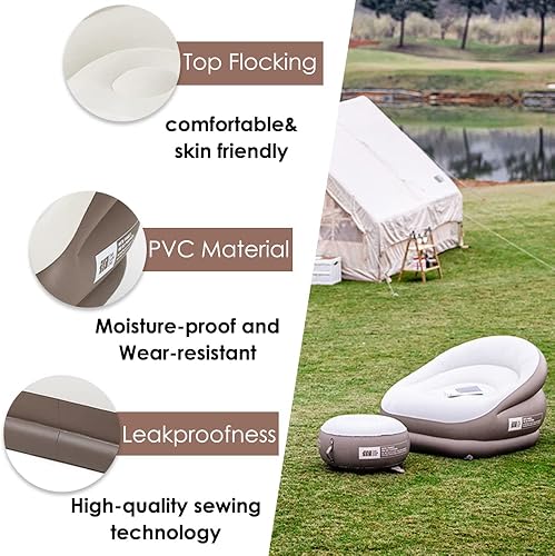 Miniatura 3 de Sofá inflable de tamaño individual, silla inflable doble para adultos, tumbona inflable plegable, sofá de aire portátil para estar en interiores,