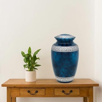 Titan Casket Cremation Urn (Dark Blue) Handcrafted Adult Urn for Human Ashes - Aluminum with Dark Blue Enamel Finish