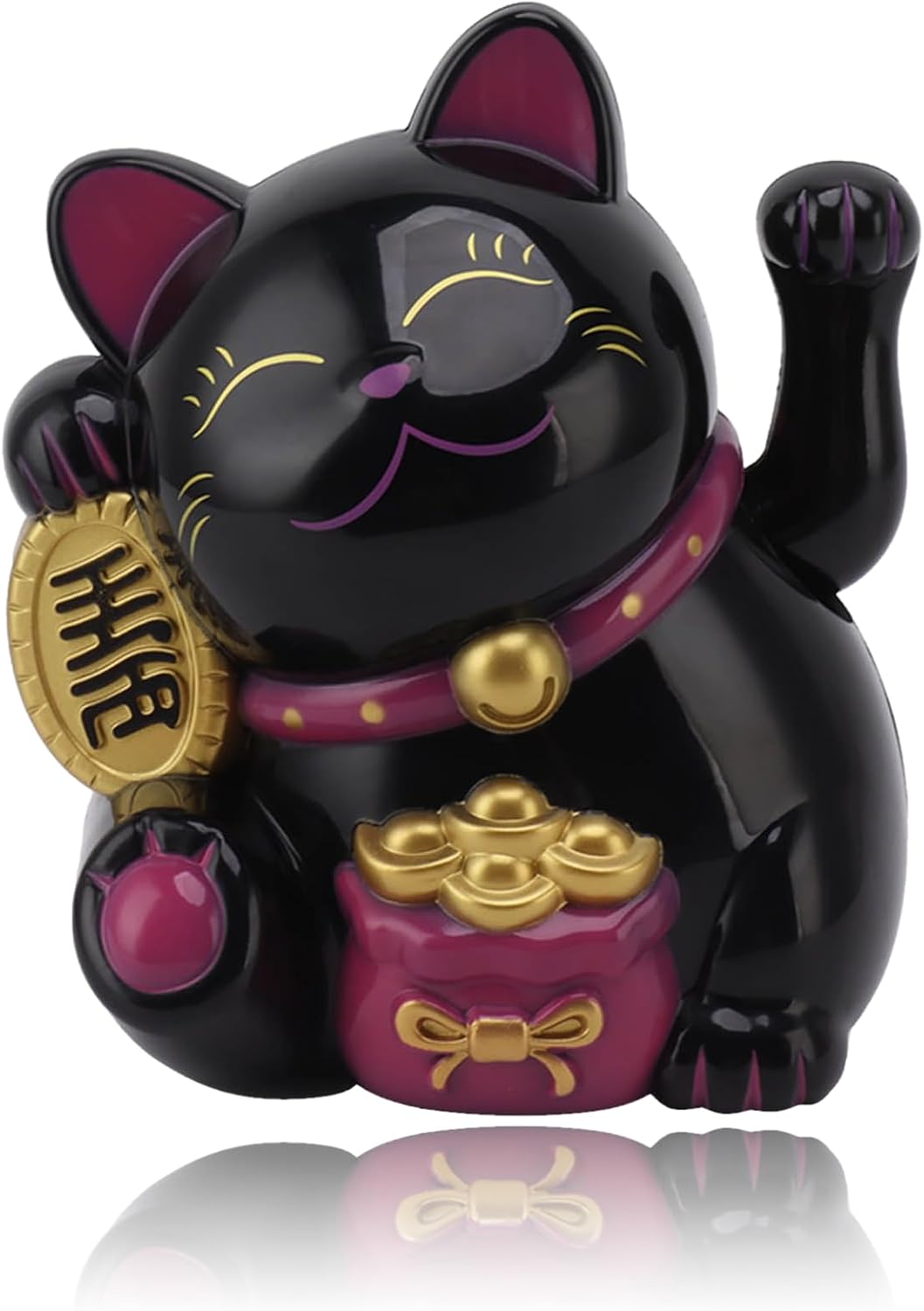 Lucky Fortune Cat, Plastic Electric Waving Arm Fortune Cat 5.5in Vivid Portable Decorative for Cashier Desk for Restaurant (Black)