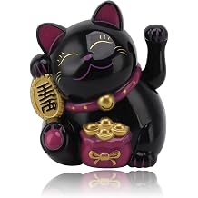 Lucky Fortune Cat, Plastic Electric Waving Arm Fortune Cat 5.5in Vivid Portable Decorative for Cashier Desk for Restaurant Black