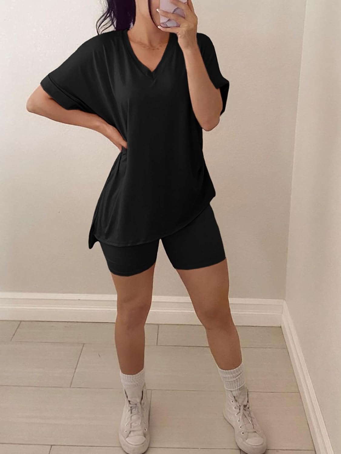 Ophestin Women's 2 Piece Lounge Sets Short Sleeve Track suits Pajamas Oversized T Shirts Top Shorts Matching Set Outfits - Image 3