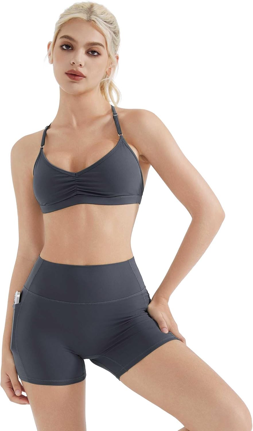 SUUKSESS Workout Sets for Women Padded Open Back Strappy Gym Set Criss Cross Yoga Sets 2 Pieces - Image 2