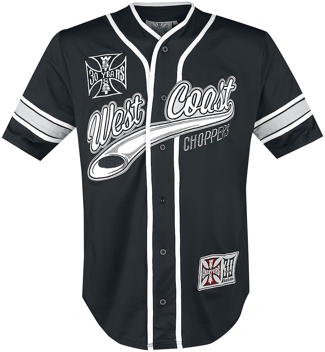 West Coast Choppers 30 Years Anniversary Limited Baseball Hombre Camisa Manga Corta Negro-Blanco
