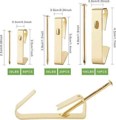 Miniatura 2 de Ganchos para fotos, kit de 160 piezas para colgar fotos, incluye ganchos para colgar fotos de 30 libras, 50 libras y 100 libras, ganchos