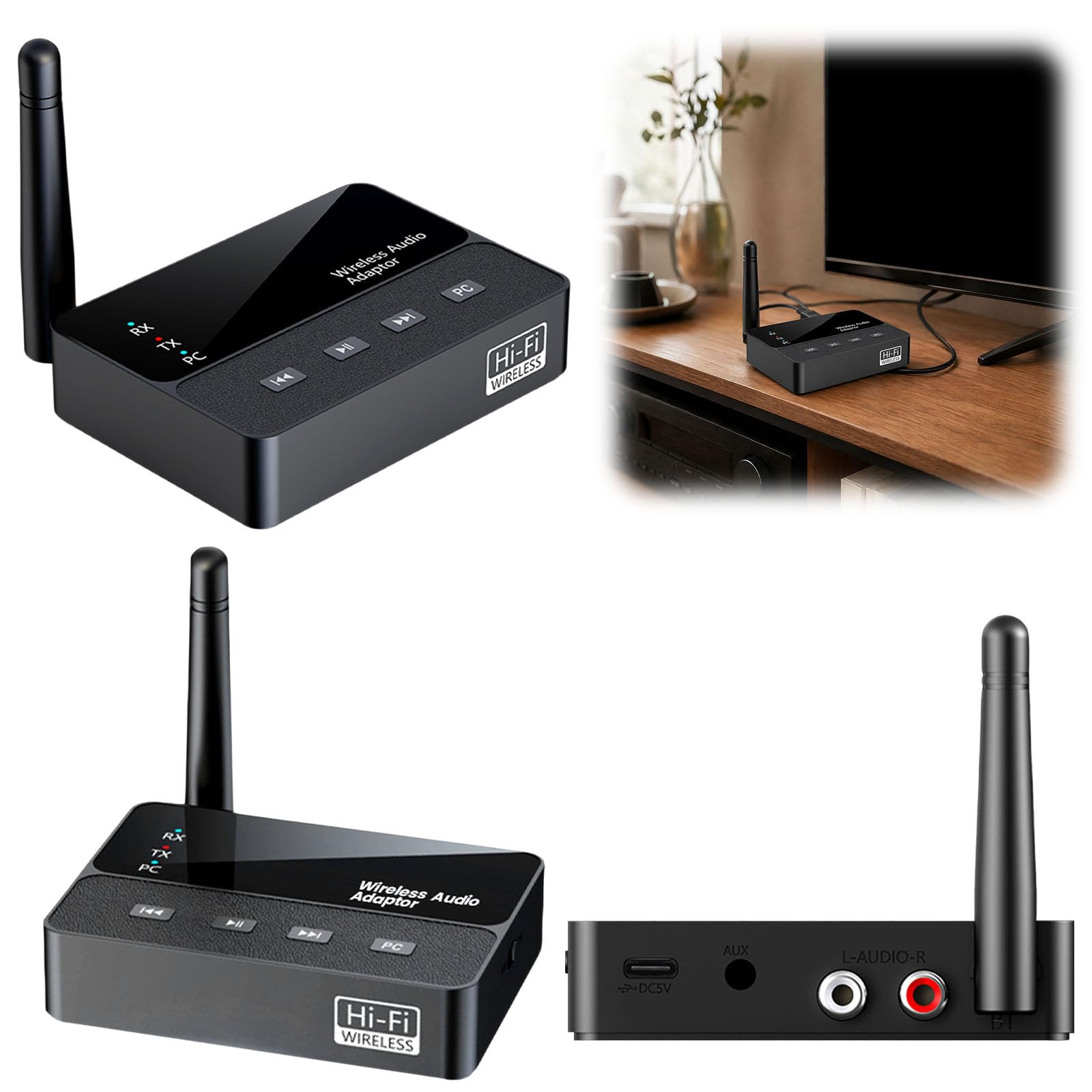 AUX RCA Bluetooth 6.0 Adaptateur TX RX 2 en 1 pour TV