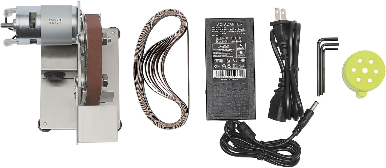 Mini Belt Grinder Attachment for Wood/Metal Polishing - Adjustable Angle, 7-Speed Sanding Belt Adapter & Grinding Tool