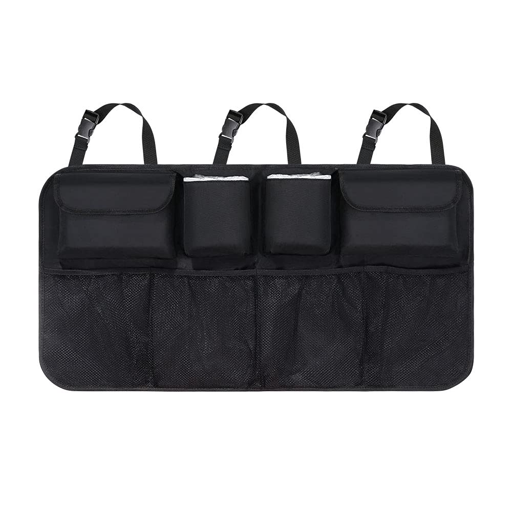 URAQT Organizador Maletero, Bolsas de Malla para Coche con 9 Bolsillos, Correa Ajustable y 3 Cinta de Fijación, Adecuado para SUV, MVP, 52x105cm