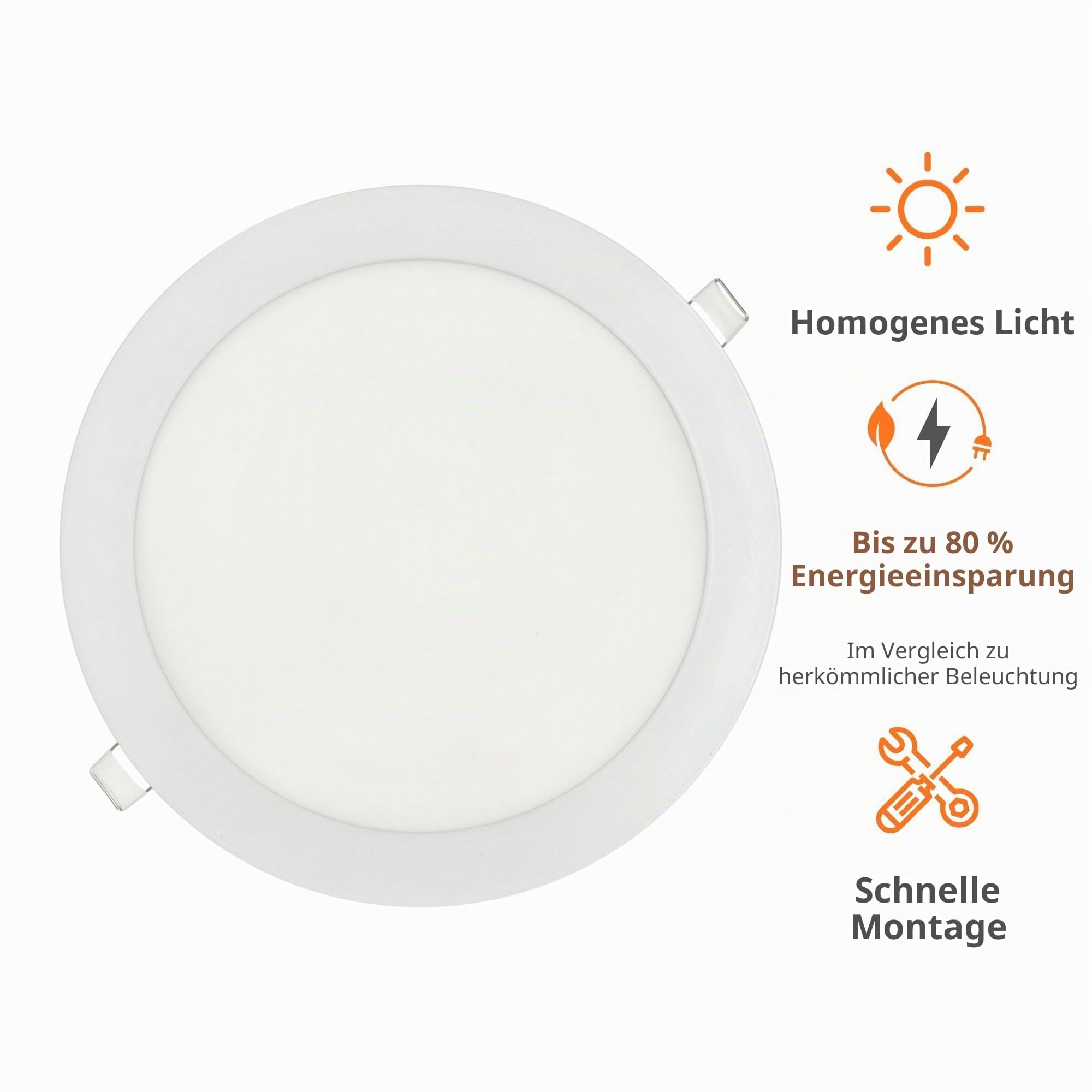 JANDEI - 5er-Pack runde LED-Einbaustrahler, 18 W, 1500 Lumen, extraflach 13 mm, Montageloch Ø 200–205 mm, Kaltweiß 6000k, inklusive Transformatoren