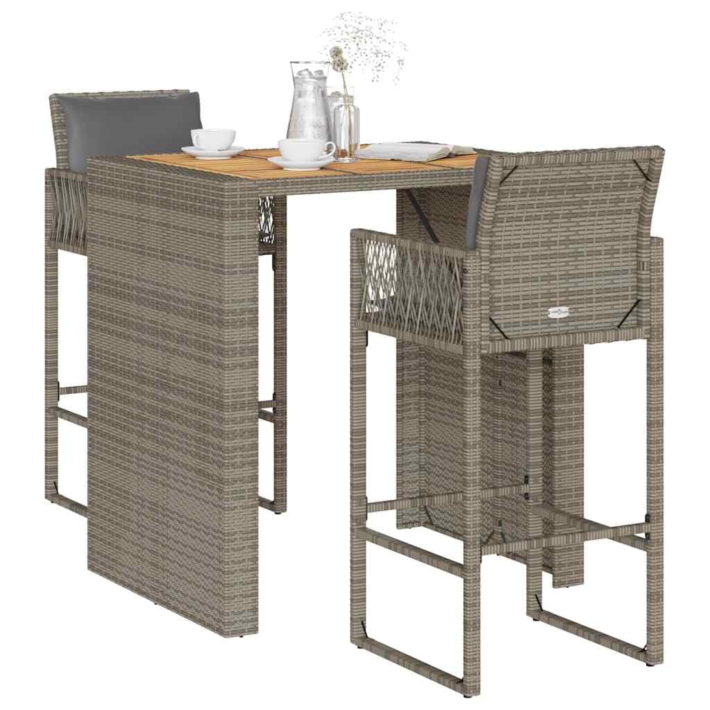 Ensemble bar de jardin résine tressée résistant aux intempéries avec table haute bois acacia