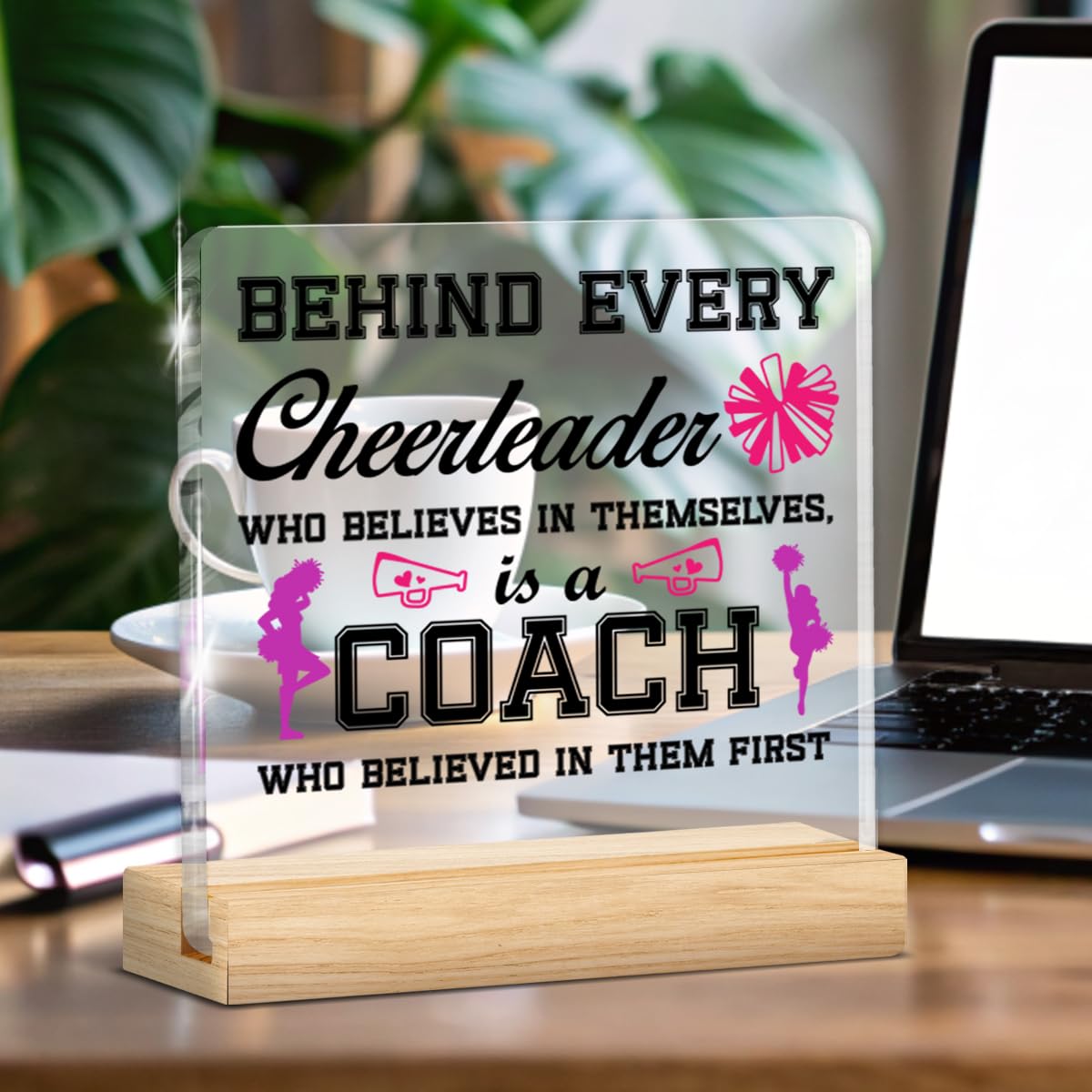 Cheer Coach Gifts, Gift for Cheerleading Coach Thank You Appreciation Birthday Retirement End of Year, Acrylic Plaque Sign Home Office Decor