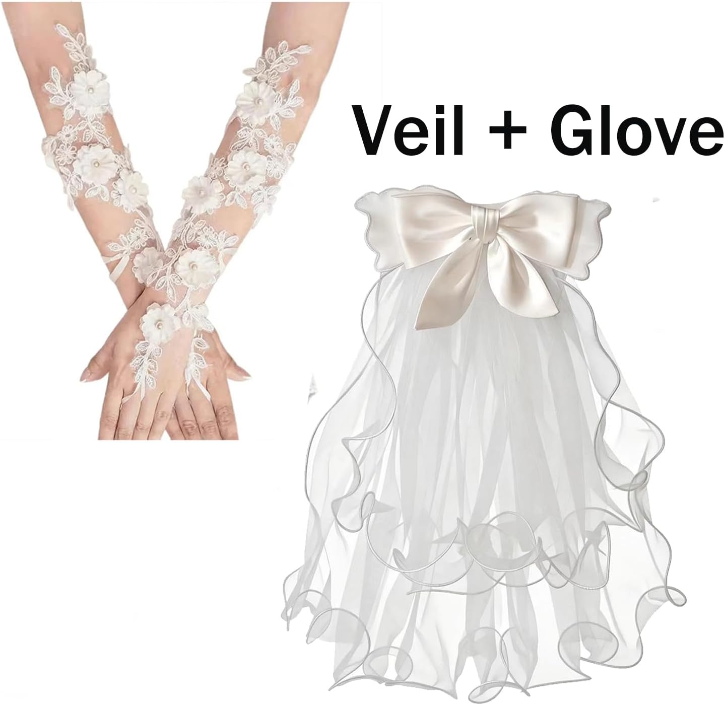 2 Pcs First Communion Veil and Gloves Set for Girls 1st Holy Communion Accessories for Kids Wedding Party Costume