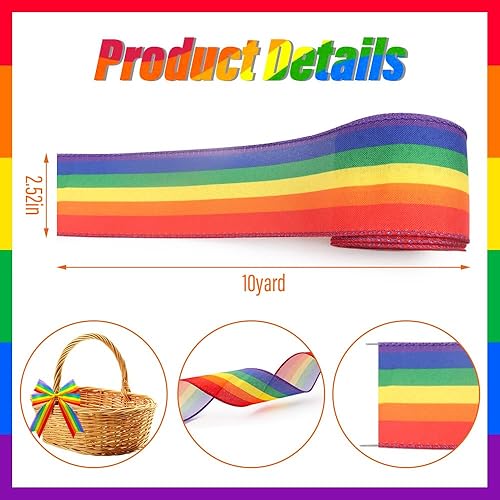 Miniatura 2 de Tiras de cinta de tela arcoíris para el mes del orgullo gay – LGBTQ+ Lesbiana Gay Bisexual Transgénero Cinta con alambre de arpillera – Envoltura de