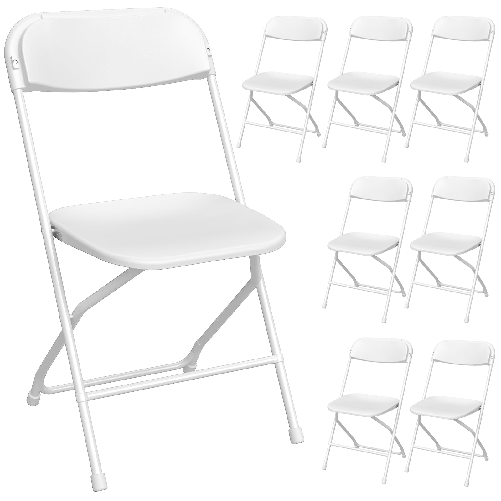 8 Pack White Folding Chairs, Portable Stackable Party Chairs For Indoor and Outdoor, Plastic Folding Chairs, Commercial Seat with Steel Frame for Home