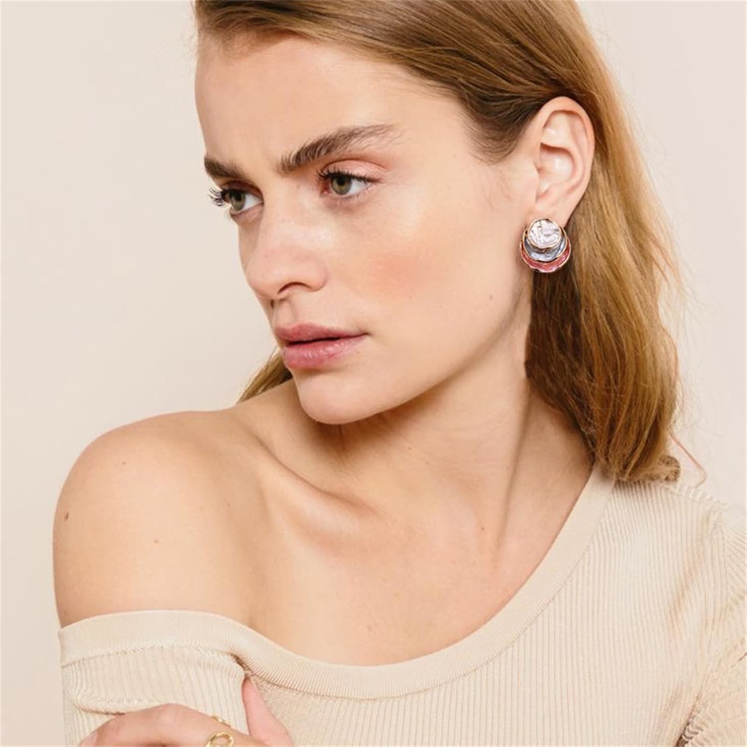 Hammered Gold Disc Coin Stud Earrings for Women Handmade 3-layer Colorful Circle Round Earrings Aesthetic Statement Earrings Nnique Minimalist Jewelry - Image 2