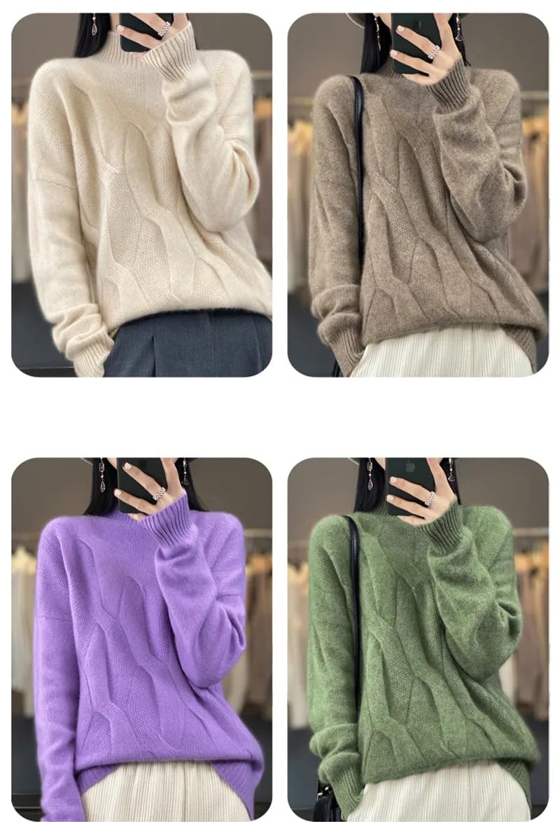 Maglione da donna in lana lavorato a maglia, a collo alto, caldo