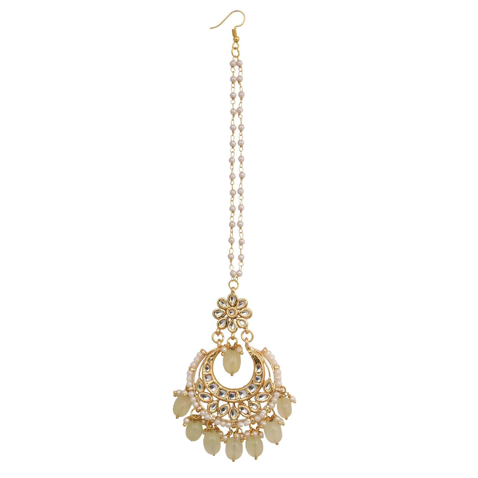 FEMIZENCream Gold Toned Kundan Inspired Mang Tika for Women's