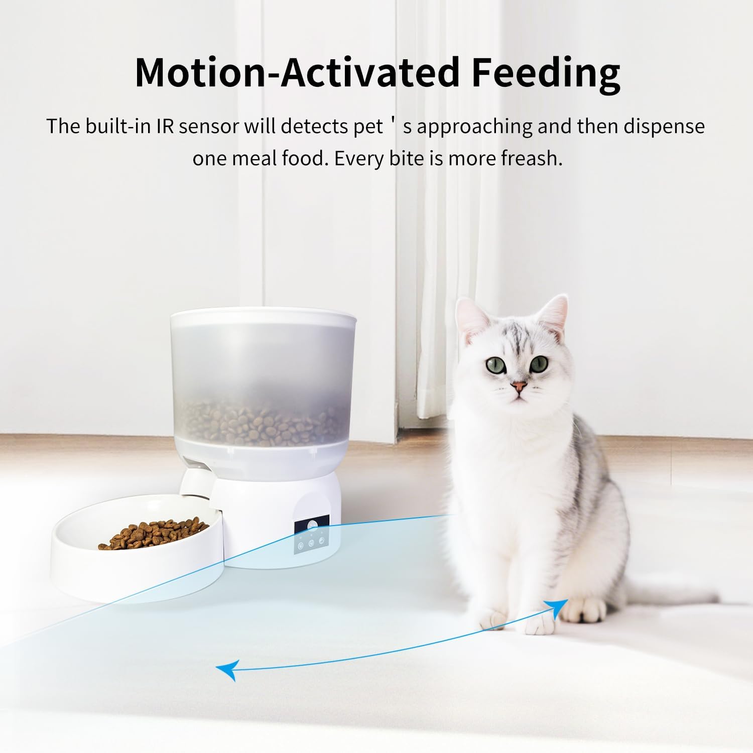 Automatic Cat Feeder, 2.5L Small Automatic Pet Feeder, Timed Cat Feeder with Motion-Activated 3-12 Meals at 2/4/6/8 Hour Intervals, 240-Day Battery Life