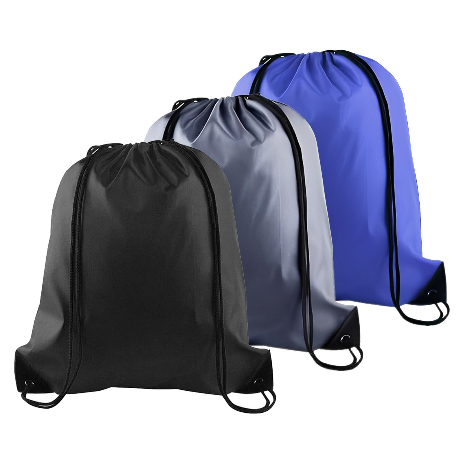YSUY 3-Pack Black, Blue and Grey Drawstring Gym Bags, Bags Sports Cinch Sack String Bag, Bulk Swimming String Bags, Draw String Backpack Suitable for Sports, Gym, Travel, Swimming (Color Mixing)