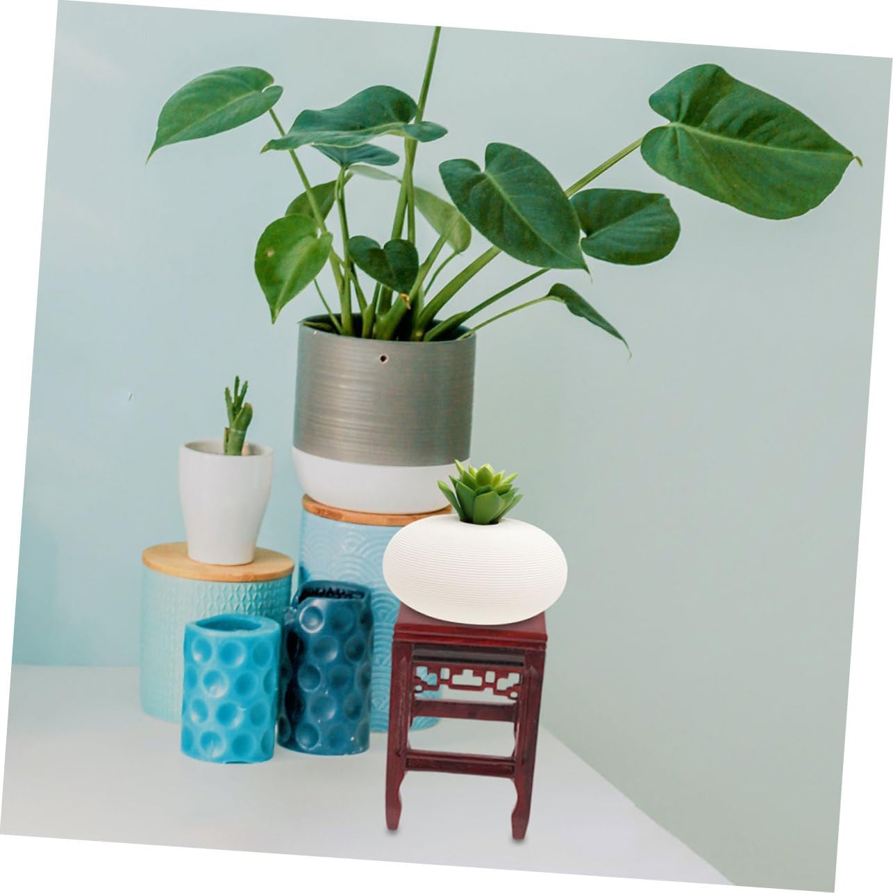 SOLUSTRE Wooden Plant Stand for Indoor Outdoor Use Unique Decorative Flower Pot Display Pedestal for Home Office and Garden Versatile Wooden Rack for Bonsai and Ornaments image 3