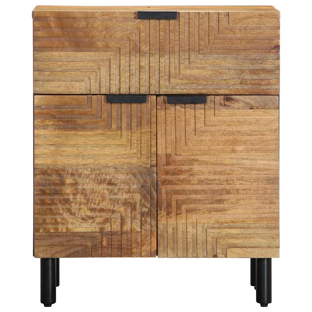 Eleganter Nachttisch aus massivem Mangoholz mit reichlich Stauraum, robuster Beistelltisch für Schlafzimmer und Wohnzimmer, individuelle Holzmaserung, stabile Holzbeine