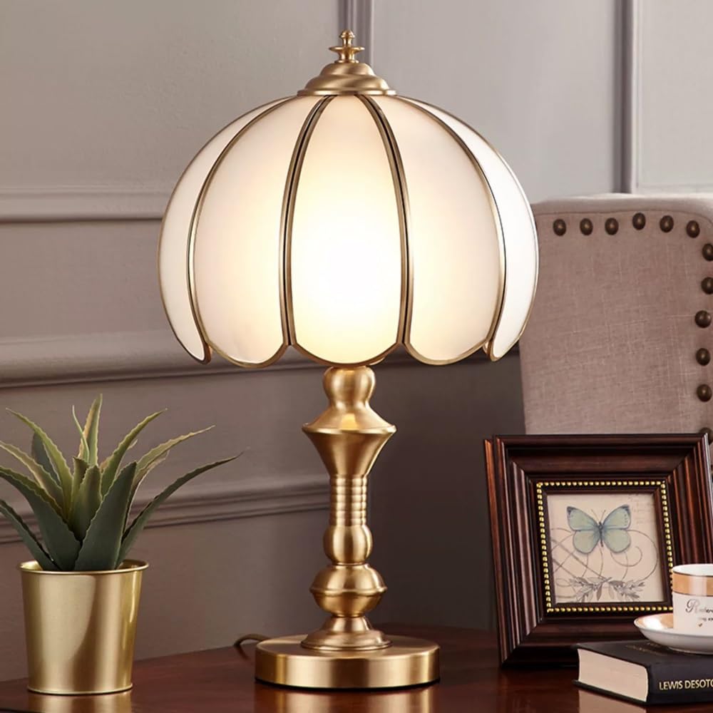 Lampa stołowa do sypialni, nowoczesna lampka nocna ze szklanym kloszem, lampka nocna do salonu i biura (przełącznik zdalnego sterowania)