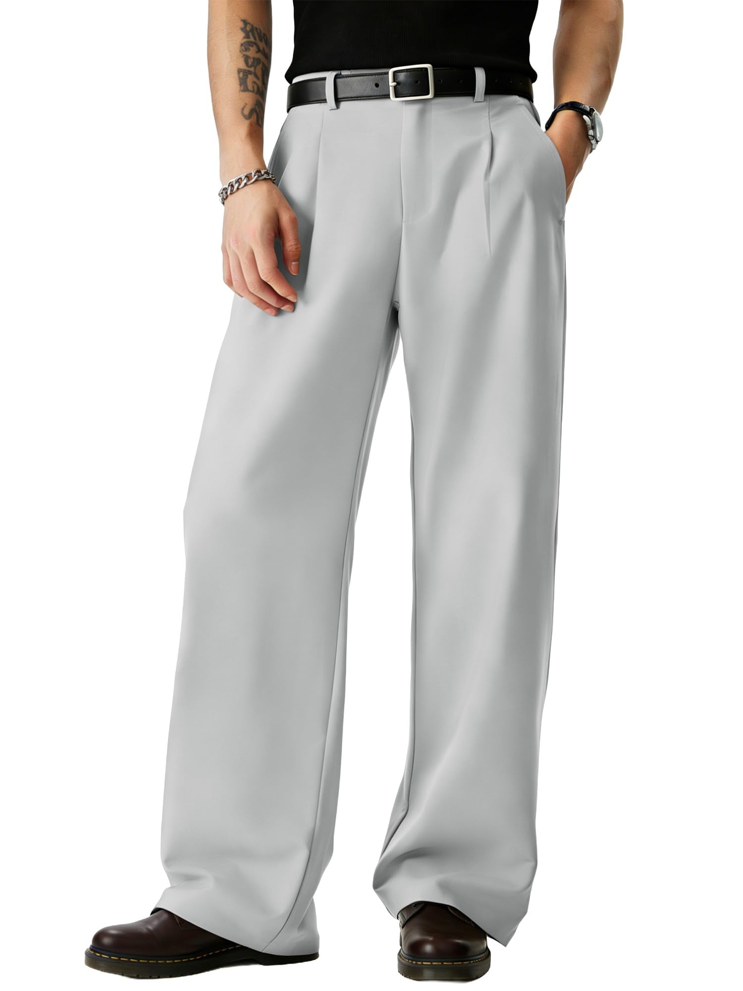 JMIERR Mens Baggy Casual Dress Pants Lightweight Pleated Old Money Wide Leg Pants Loose Relaxed Fit Trousers
