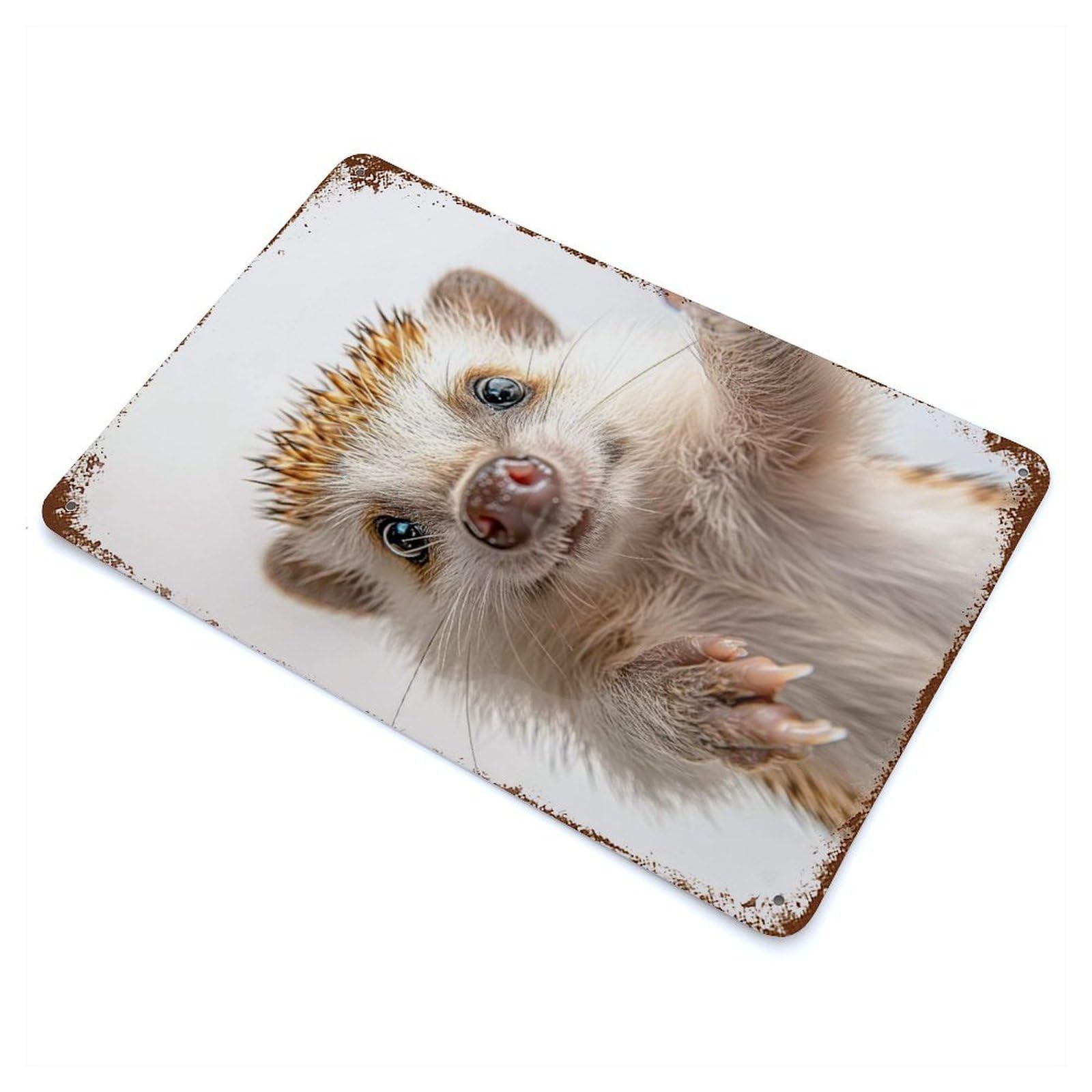 Cute Hedgehog Selfie Rusty Metal Tin Sign 11.8"x7.9", for Shed, Workshop And Garage Wall Decor, Shabby Chic Decor
