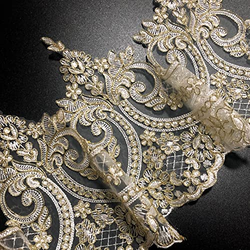 Delicate 1Yard Gold Cording Fabric Flower Venise Venice Mesh Lace Trim Applique Sewing Craft For Bride Wedding Dresses #TOP6