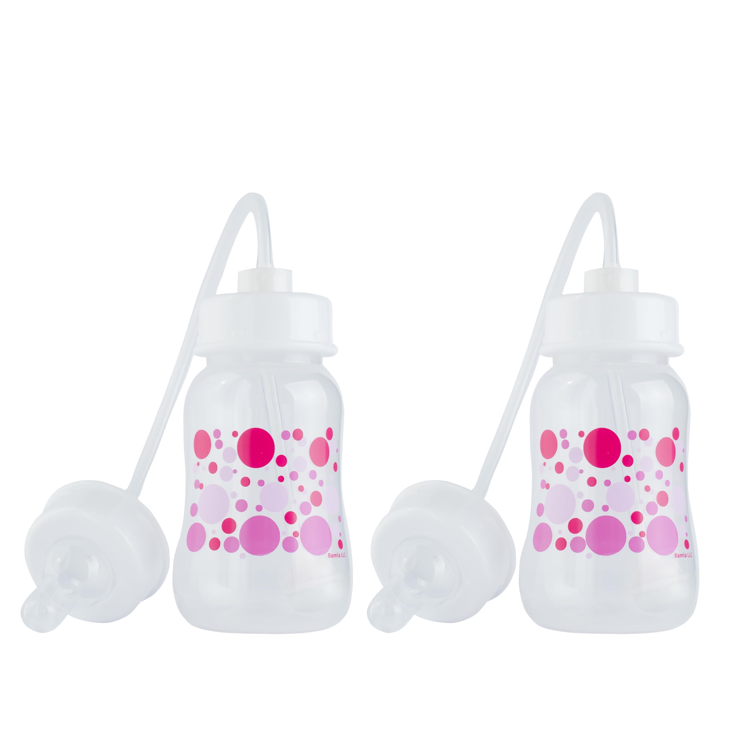 Hands-Free Baby Bottle - Anti-Colic Nursing System 4 oz Baby Bottle with Fast Flow Nipple/Teat 3m+ with Tube Straw Feeding System for Toddler 1 Year+ (2 Bottles - Pink)