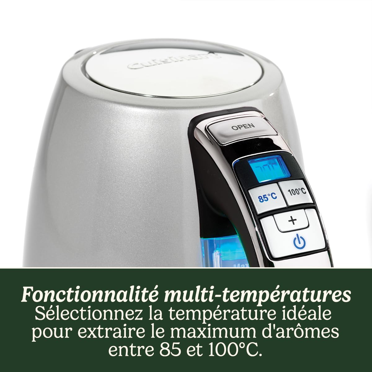 Cuisinart Bouilloire électrique Multi-Températures - Ébullition rapide - Sans fil - Argenté - Fini en acier inoxydable - Capacité de 1,7L - Température réglable - Filtre amovible et lavable