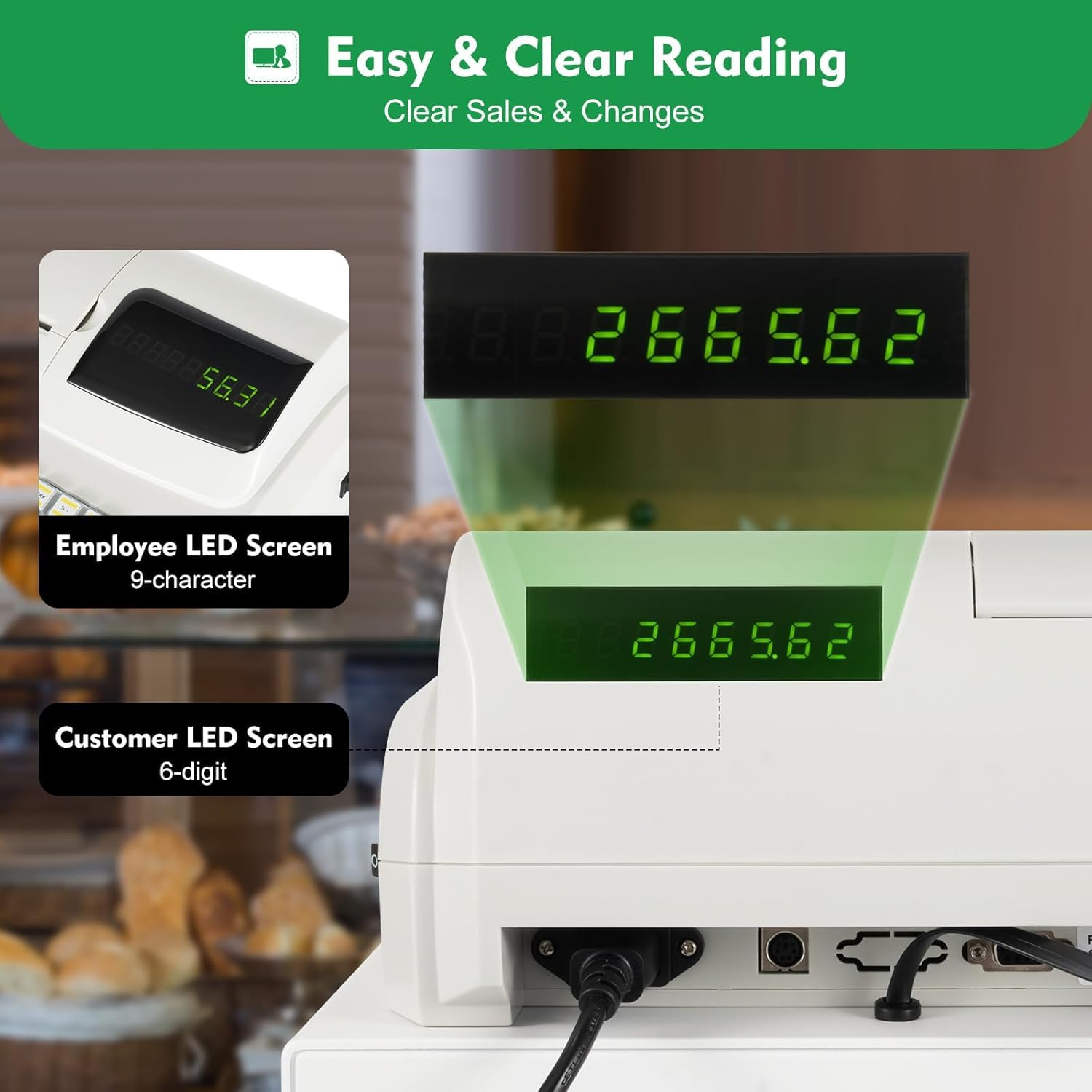 Caja Registradora Electrónica De 47 Teclas, Sistema Tpv Comercial De Acero Inoxidable con Cabezal De Impresión Térmica Y Pantalla Led De 6 Pulgadas para Comercios Minoristas, Restaurantes Y