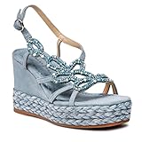 Alma en Pena Sandalia Joya con cuña, Jeans, 36 EU