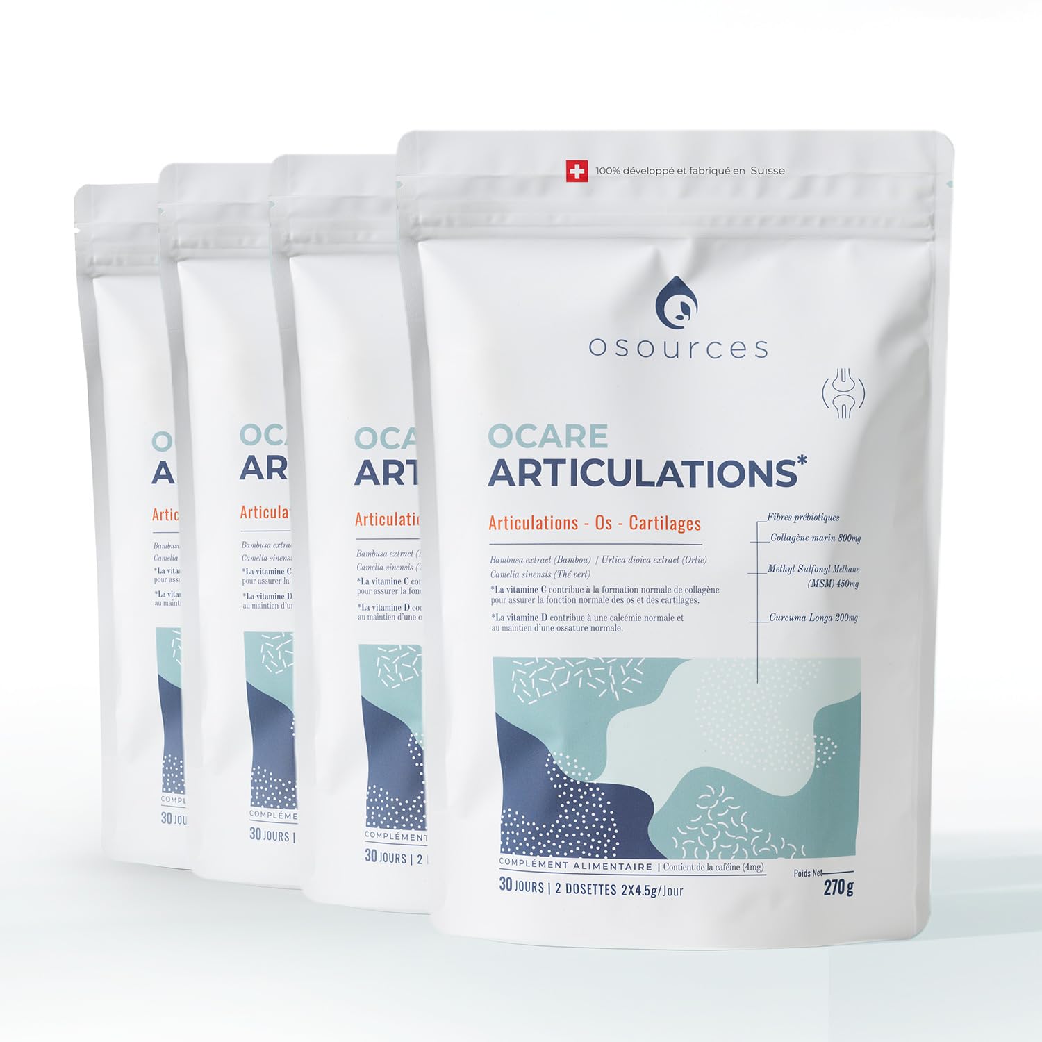 Soin des Articulations Ocare | Cure 4 Mois | Complément Alimentaire Premium | Collagène, MSM, Curcumine, Bambou, Ortie, Vit B & C | Mobilité, Souplesse & Confort Articulaire | Fabriqué en Suisse