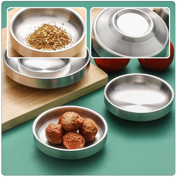 Ciieeo 8 Pcs Stainless Steel Korean Kimchi Dishes Seasoning Plates for Home Kitchen Serving Side Dish Bowls for Sauces Pickles Condiments 4.5 Inch by Ciieeo - Image 3