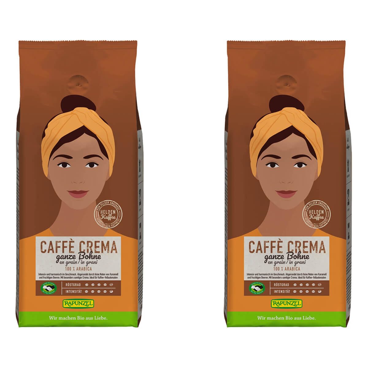 Rapunzel Bio Heldenkaffee Crema, ganze Bohne HIH (2 x 1 kg)